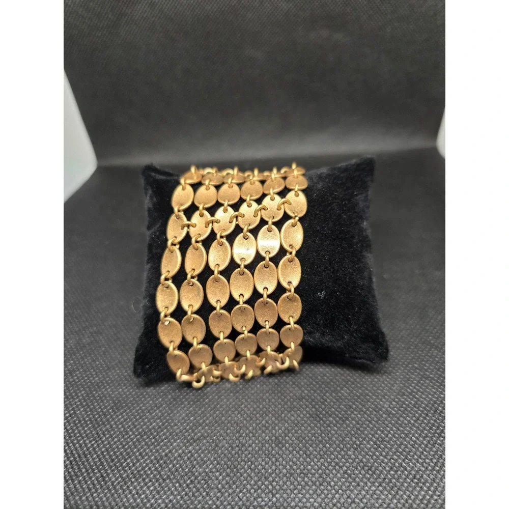 Gold-tone Multi Strand Oval Link Bracelet Textured Hammered Bar Statement Cuff